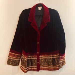 COLDWATER CREEK 2X Boho Black Velvet  Velour Art to Wear Lagenlook Jacket